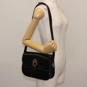 GUCCI Shoulder Bag Leather Black Auth